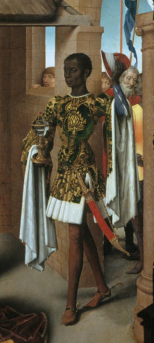 museodelprado's tweet photo. Por 1ª vez aparece el rey negro. Antes los Magos se diferenciaban por la edad, no por color o procedencia #Memling http://t.co/MtESf7QV6z