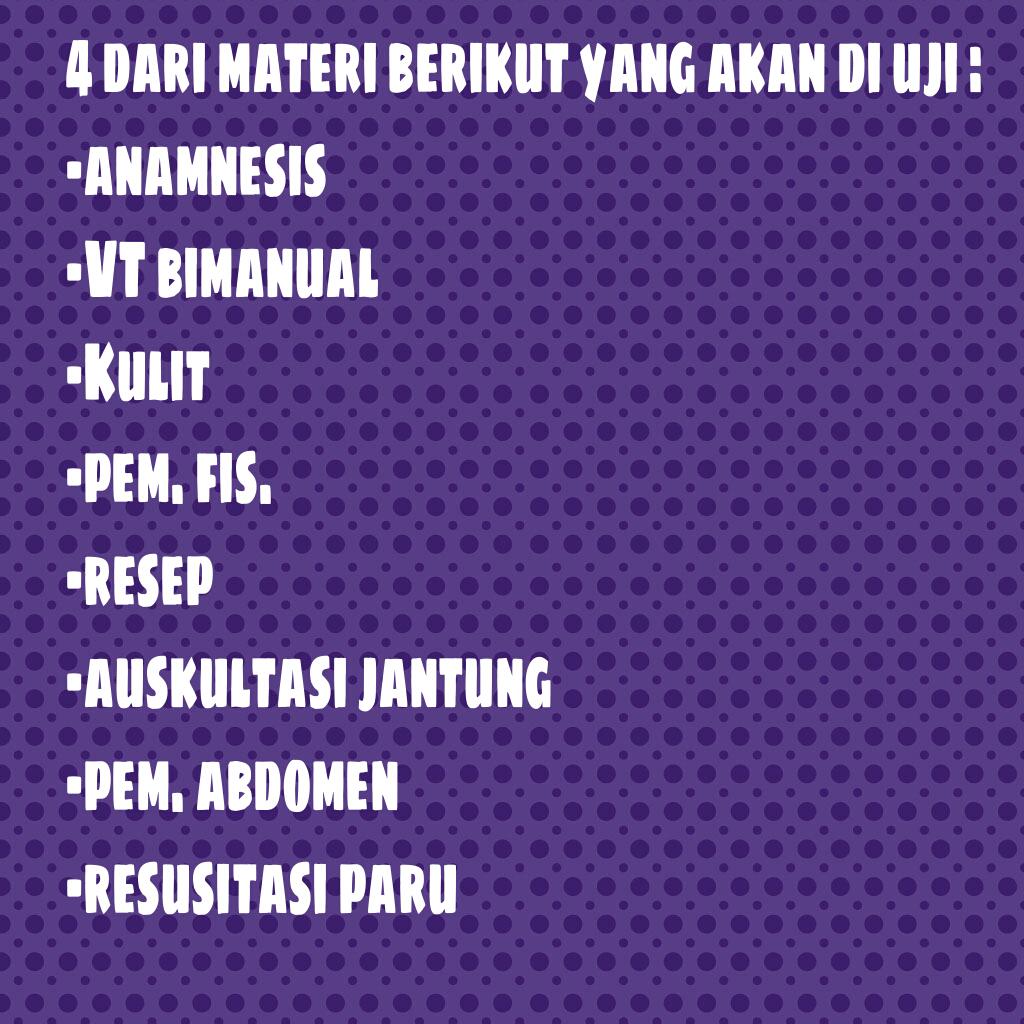 Selamat malam peserta TO OSCE
Sabtu 3 januari.
Regis : 7.20 pagi
Mulai TO : 7.50
tmpt : EF
DC : tatib kampus
<a href="/NEUR011/">NEURO11</a>