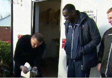 BBCSport's tweet photo. "If Heskey scores for Bolton I'll clean his boots." Watch @PaddyMcGuinness fulfill his promise http://t.co/X4sZiJKSbm http://t.co/5lx8bxKpKp