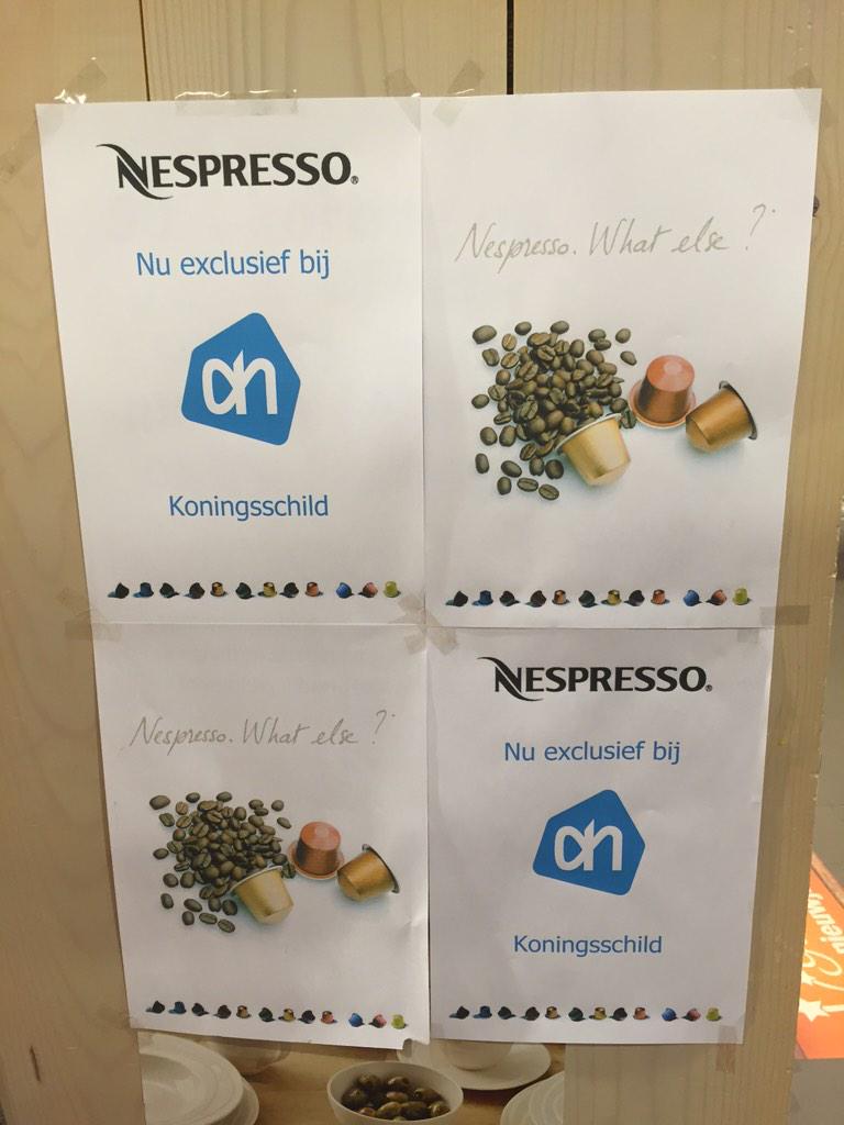 Interessant huwelijk; <a href="/NespressoNL/">Nespresso Nederland</a> in het schap van de <a href="/albertheijn/">Albert Heijn</a> Hoe zit dat?