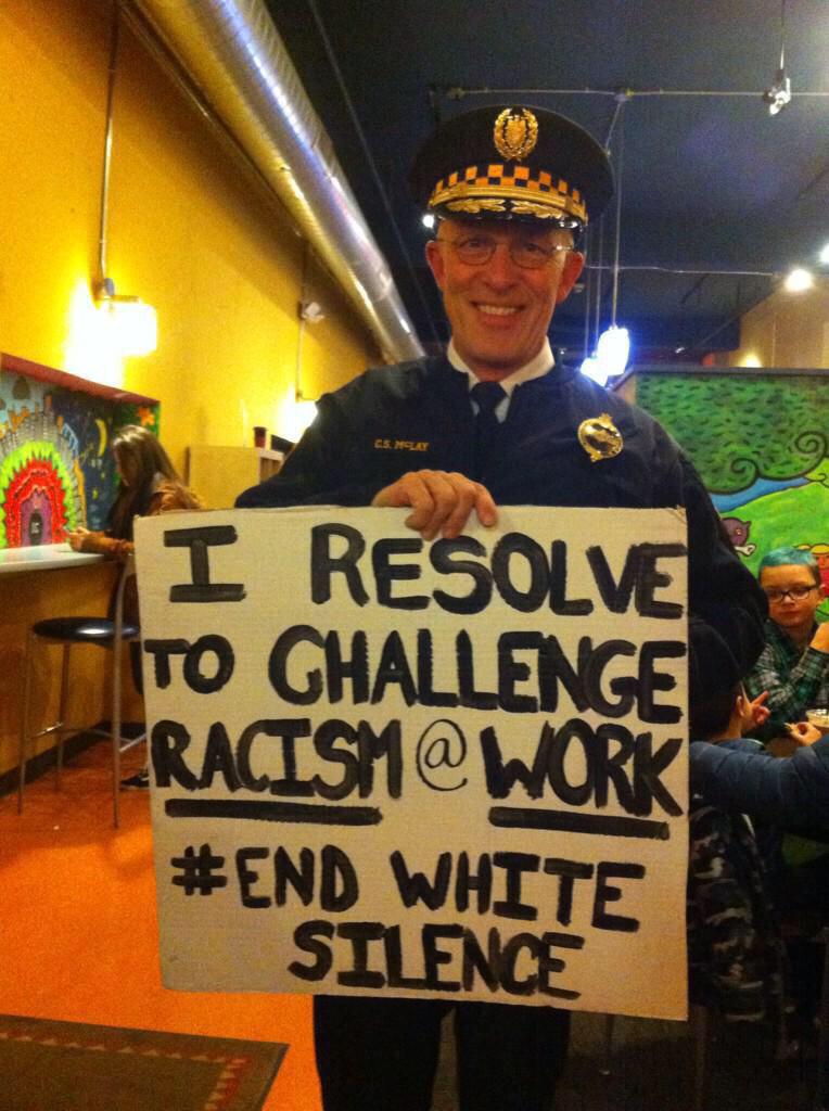 #endwhitesilence sign held by Pittsburgh Police Chief Cameron McLay 
