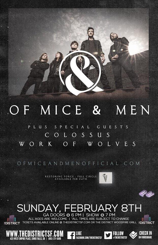 Feb 8th with <a href="/OMandM/">Of Mice & Men</a> in Sioux Falls SD - roll out!