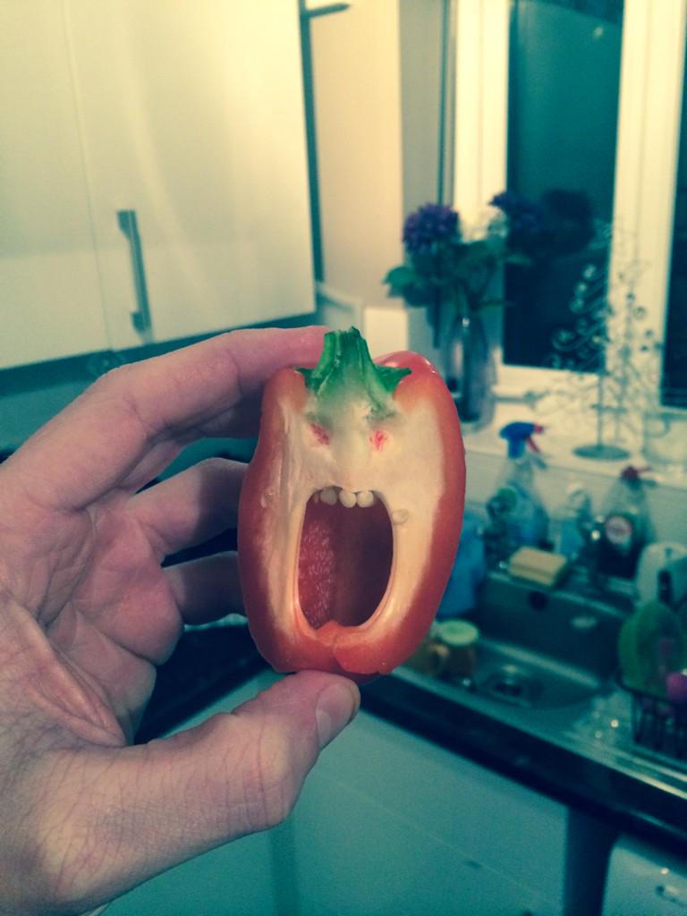 terrymccormick1's tweet photo. Chicken and chorizo paella... Don't think this pepper was keen on joining in the mix!! #angrypepper http://t.co/kw4YPpFvj2