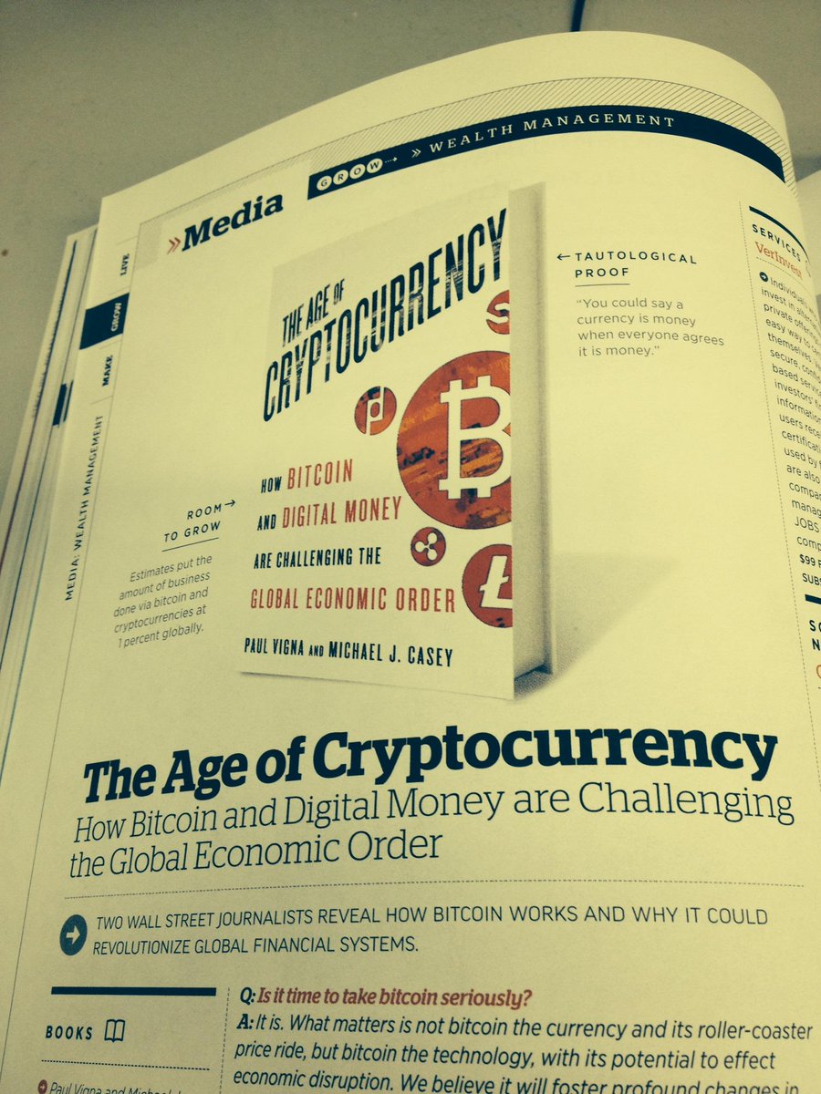 paulvigna's tweet image. "The Age of Cryptocurrency" made Worth magazine's Dec/Jan issue (p. 54)

@mikejcasey #bitcoin