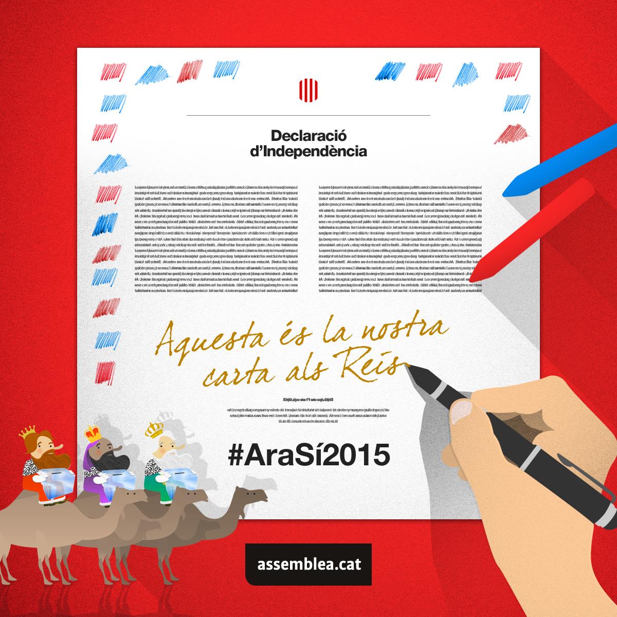 assemblea's tweet photo. La declaració d'independència pel 2015, el nostre desig per aquest any. Treballarem per aconseguir-la! #AraSí2015 http://t.co/YKhJO2JZ4V