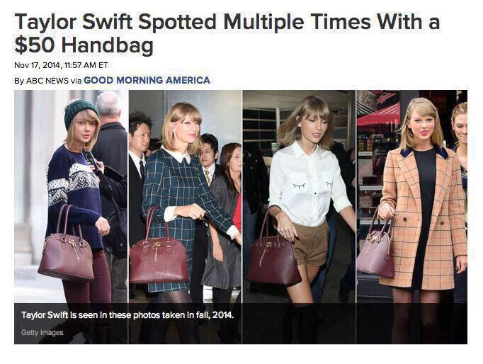 HiFloyd_'s tweet image. holy shit guys taylor owns a handbag. and she uses it more than once?!?!?