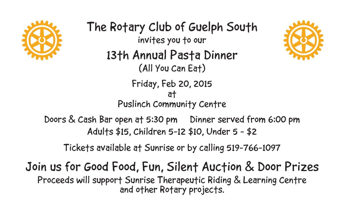 Rotary Club of Guelph South (@gsrotary) on Twitter photo SAVE THE DATE! Taste of Italy Pasta Dinner, Friday Feb 20th, Puslinch Community Centre in Aberfoyle. SAVE THE DATE! Taste of Italy Pasta Dinner, Friday Feb 20th, Puslinch Community Centre in Aberfoyle.