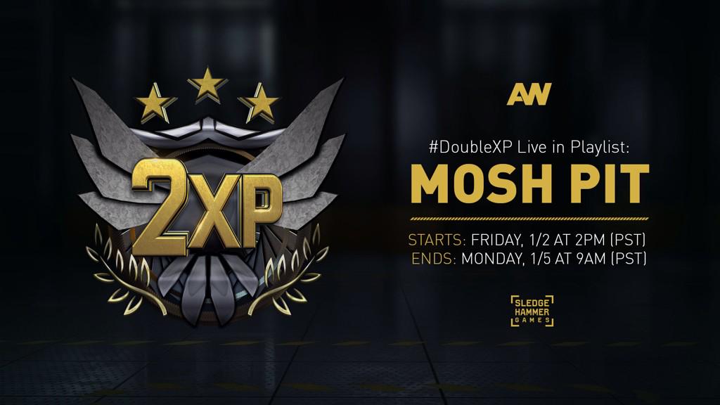 SHGames's tweet photo. HAPPY 2015, EVERYONE! The celebration continues with #DoubleXP this weekend for #AdvancedWarfare’s MOSH PIT Playlist: http://t.co/Zopgr31PeN