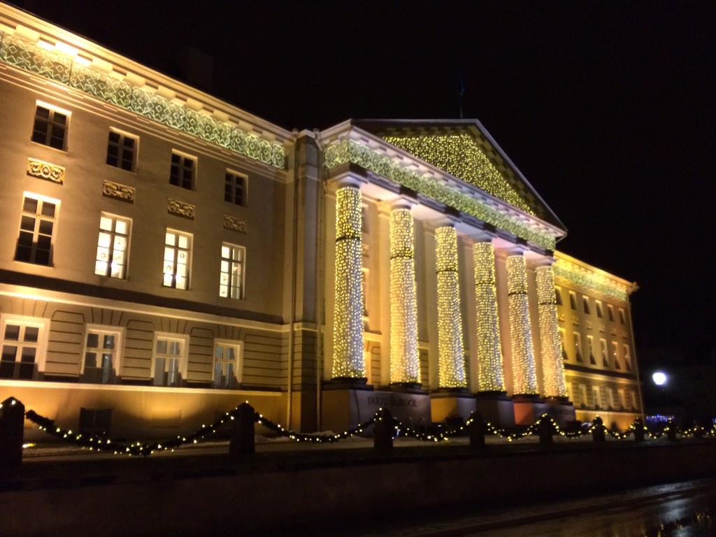 UNIChoirs's tweet photo. The outside of our concert venue tonight! The Estonians sure know how to declare in winter! #UNIsing #UNIeesti http://t.co/sdvO8xldyK