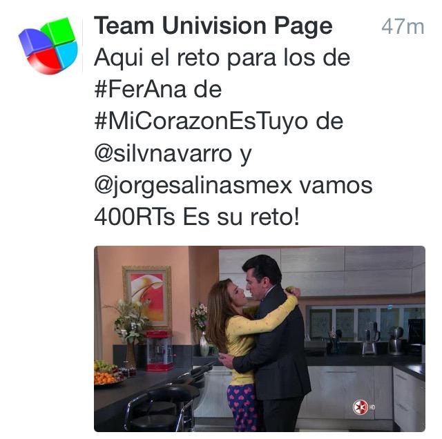meri92NT's tweet photo. Fans de #SilviaNavarro y #JorgeSalinas ---------->>>> Entren a @FCUnivision y busquen este tweet y den RT!!! http://t.co/ZzqfTwnqdf