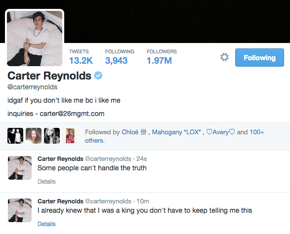 "<a href="/SawyerHartman/">Sawyer Hartman</a>: Can someone remind me why we care? or what he does exactly? and why he's verified and i'm not? lol "