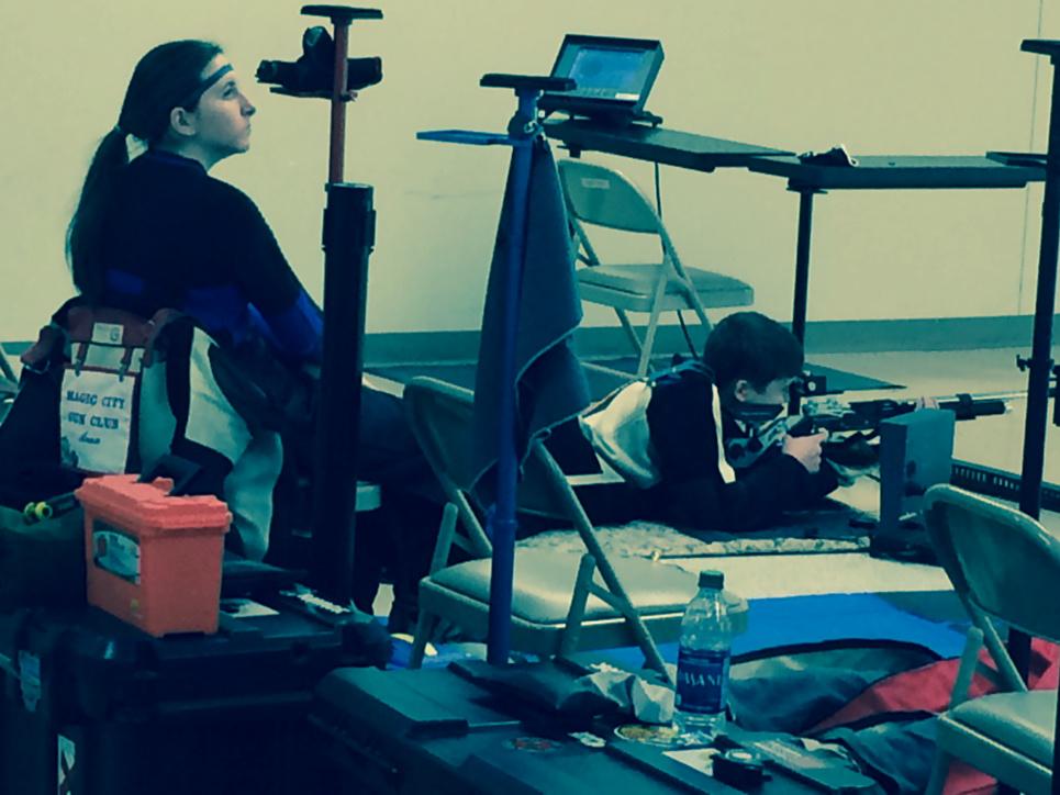 RiverviewSN's tweet photo. Anna Scheer (L) of Magic City Gun Club waits as Ryan McAndrews finishes a prone relay in State Air Rifle at CMP today http://t.co/mYRo9BU8qH
