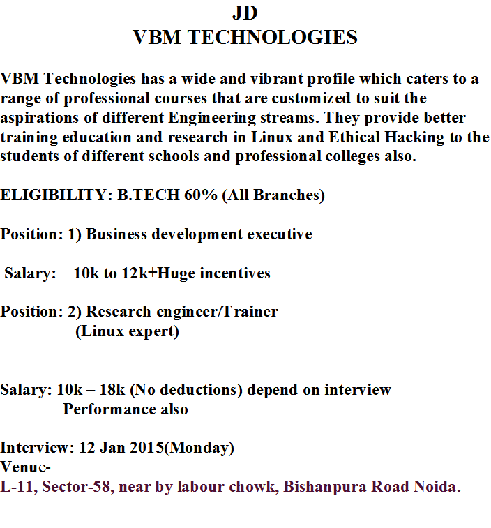 placementremtec's tweet image. DEAR STUDENT ,
PLS FIND THE INFORMATION FOR VBM TECHNOLOGY.
placement cell shamli