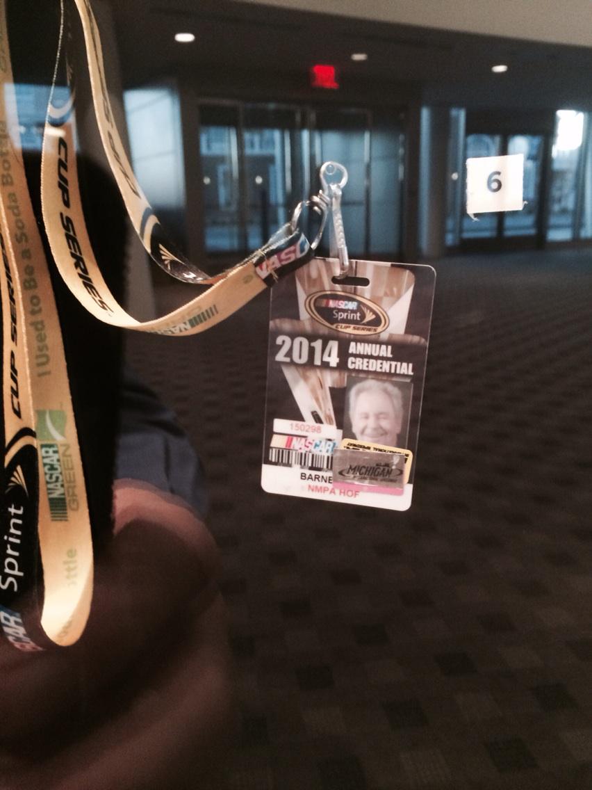 WinstonKelley's tweet photo. 2014 credential of legendary broadcaster Barney Hall, namesake of @NASCARHall Squier-Hall Award for media excellence http://t.co/PErrbZ1mlM
