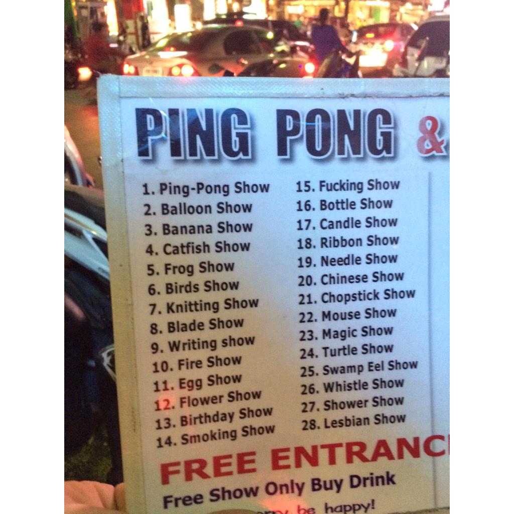 Zachary Santos on X: Just witnessed ping pong balls, cigarettes fish &  birds consumed by a women's vagina #PingPongShow   / X