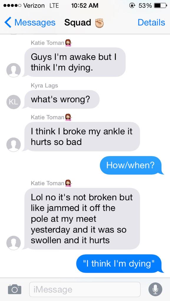 hannelizabe's tweet photo. swollen ankle = death #KTlogic http://t.co/b9w38TqHde