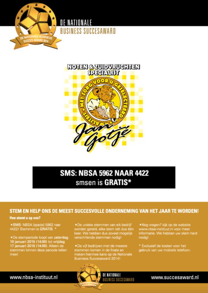 sms gratis* NBSA 5962 naar 4422. Wij willen heel graag winnen, hebben uw stem heel hard nodig! #succesaward2014 #rtl7