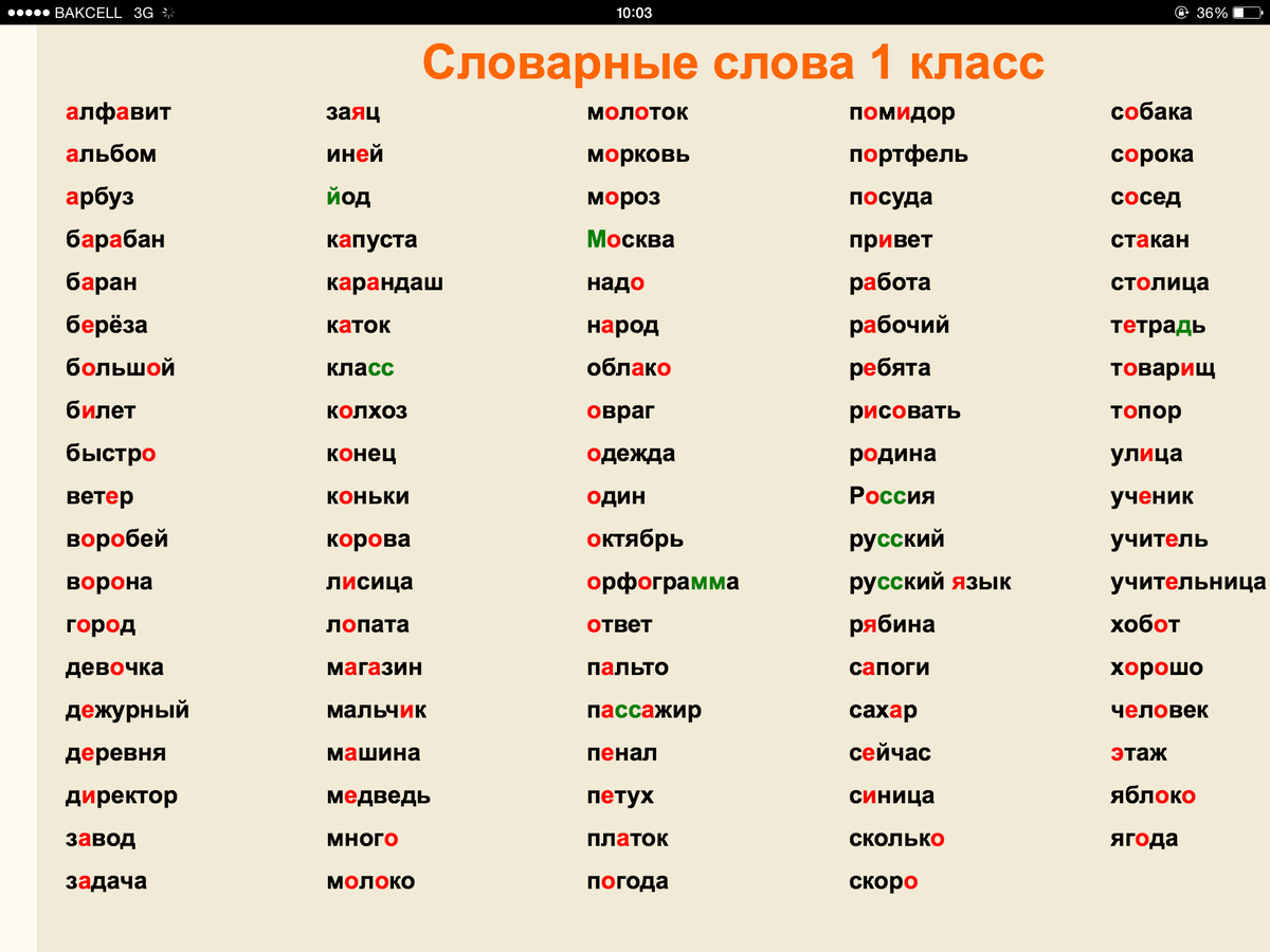 Список словарных слов 6 класс