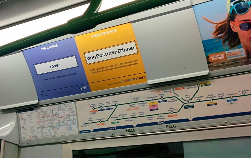 parityzero's tweet photo. Password advice on the London Underground @justinschuh @__apf__ http://t.co/gDUuxMY1ty