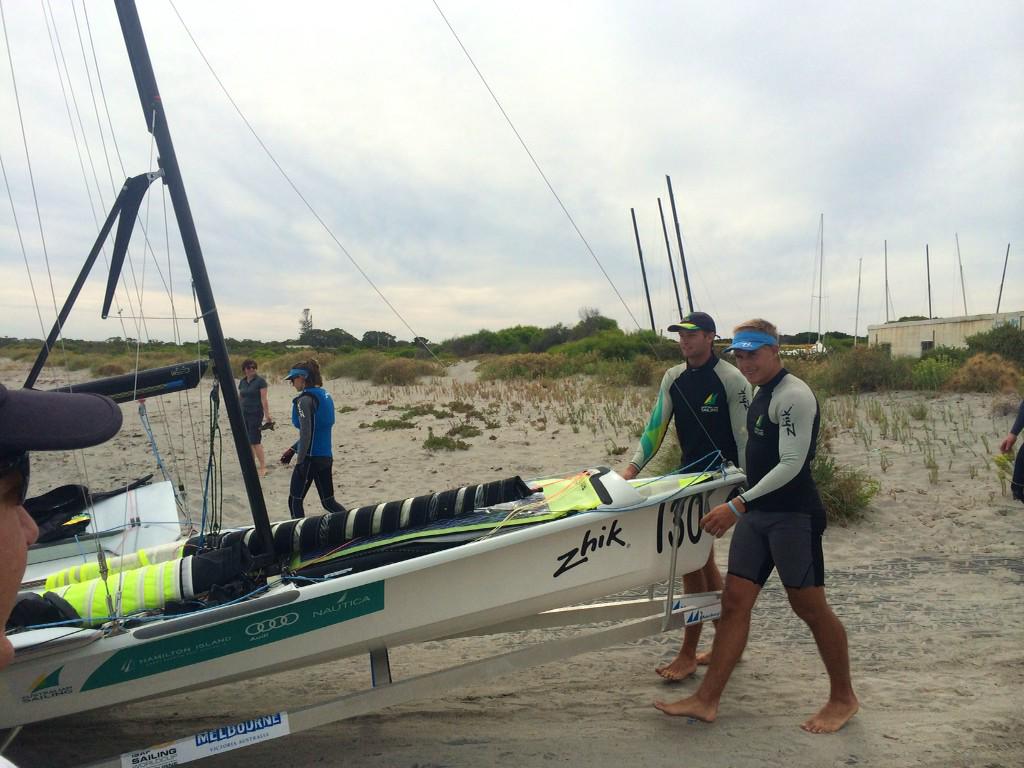 AusSailingTeam's tweet photo. Congratulations @joel49er &amp;Lewis Brake winners 2014-15 AUS 49er Nationals ahead of @davegilmr @rhysmara Well done all http://t.co/dJtcVjWmrD