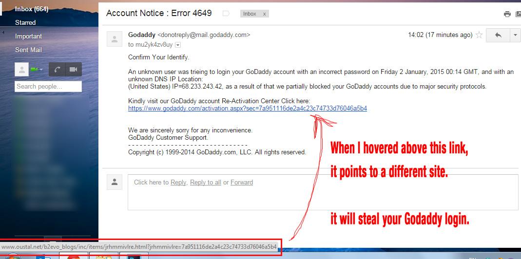 keithmanila's tweet photo. @GoDaddy your donotreply@mail.godaddy.com are sending phishing emails that steals login information. #phishing http://t.co/XYcKIRLjBi