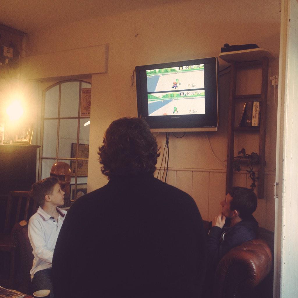 matt_brass's tweet photo. Loving the setup at @rgbarbershop A bit of Super Mario Kart on the Nintendo to pass the time... http://t.co/DfMekRb5O9