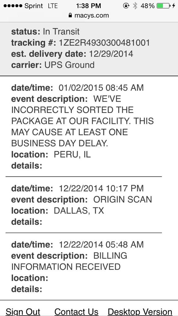 ComedyHeather's tweet image. @UPS lies. First said add'l handling caused delay. This says  can't sort correctly. Which is it? #upssucks #upslies