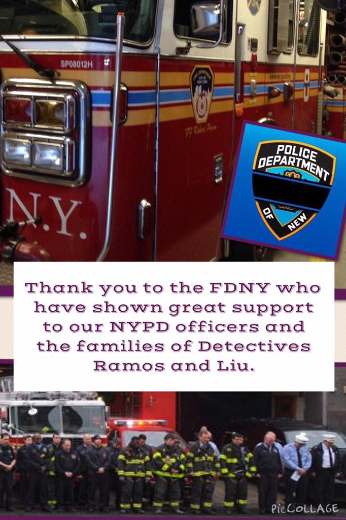 NYPDdcer's tweet photo. Thank you to the FDNY-- what a tremendous show of support! @NYPDnews @NYPDChiefofDept #FDNY http://t.co/Fz2HJULtEZ
