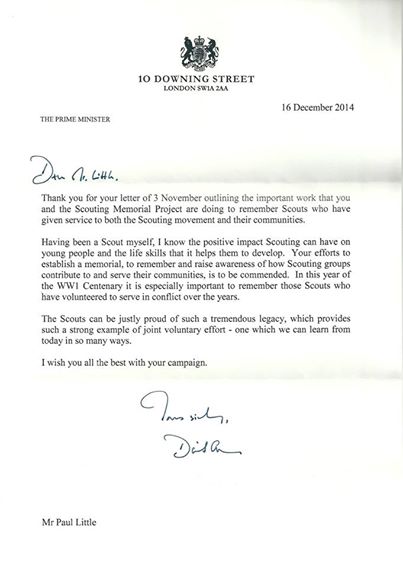 Thrilled to receive a very timely letter of support from David Cameron, a great boost to the project #tsmp
