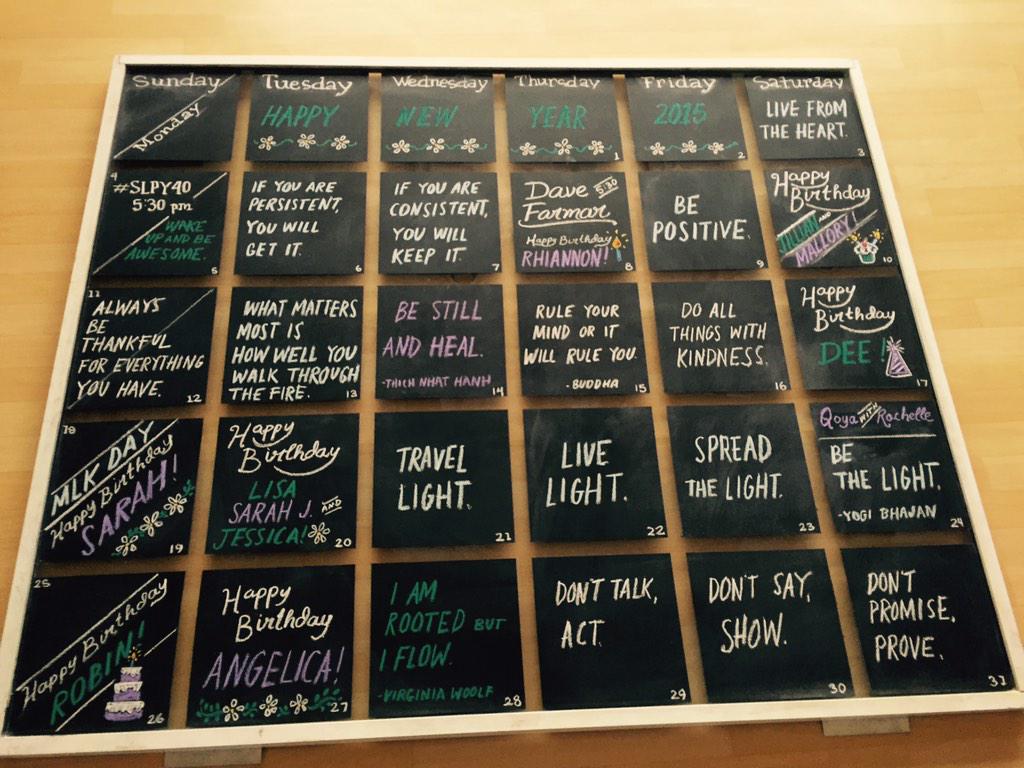 sarahburkholz's tweet image. My New Years calendar for January #quotes #yoga #slpy #chalkboard #art #motivation #NewYearsResolution