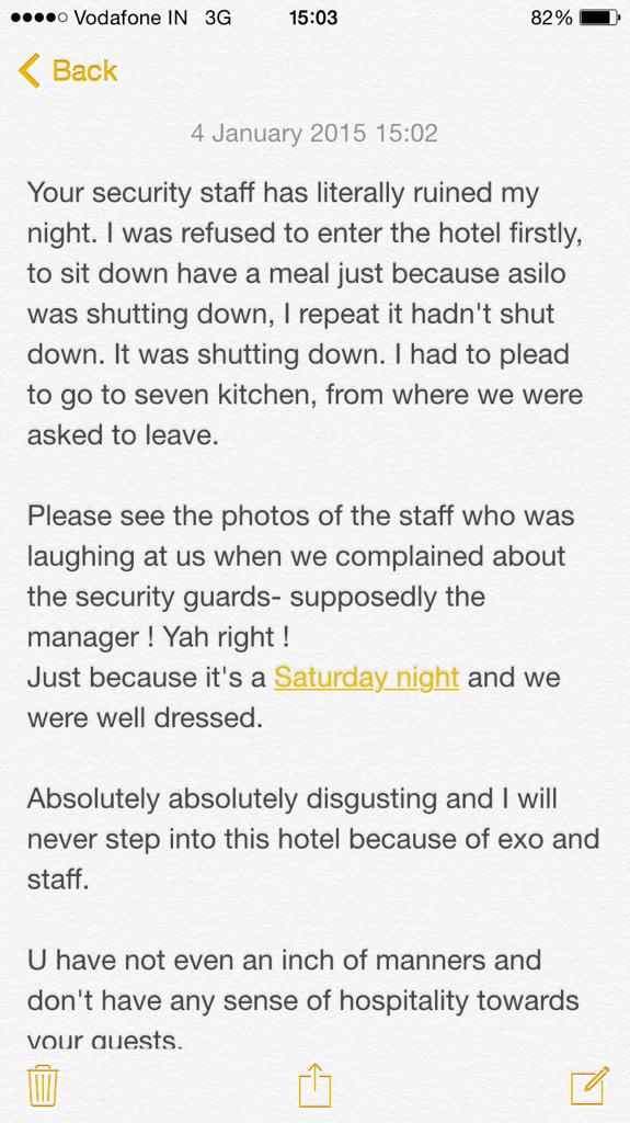 chinarshah5's tweet photo. @stayatpalladium #palladiumhotel #palladiummumbai #sevenkitches #Disgusted #WorstExperience http://t.co/4f2YXfmeT5