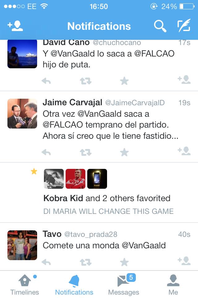 TenHagd's tweet photo. Colombians in my mentions blaming me for taking off Falcao. http://t.co/49gcccnz0f
