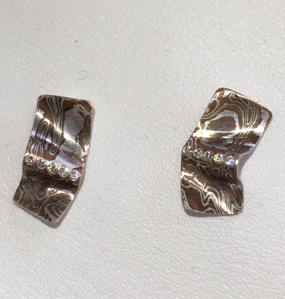 mcveighdesign's tweet photo. Mokume gane earrings .10 ctw white diamonds, 14k white gold ear posts &amp; ear nuts $535 http://t.co/baFuzL6NGf