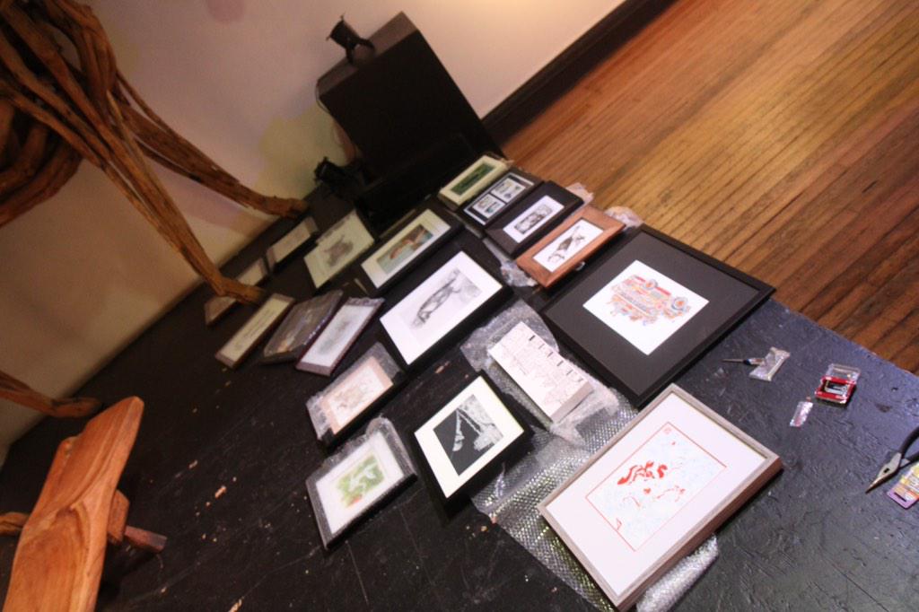 EdwinFabian's tweet image. Hanging art up for our fundraiser at 111 Minna. #fundraising #typhoonhagupit #typhoonruby