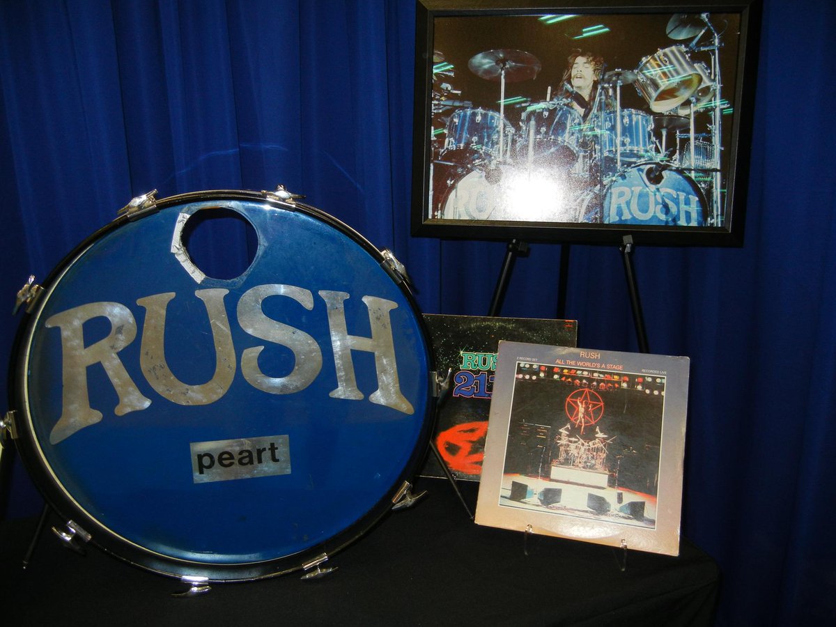 BooksR4Tourists's tweet photo. #Chromey on display @RhythmDiscovery until Dec 2015.  Here are photos of the original bass drum heads! @rushtheband http://t.co/Nw9OZehsED