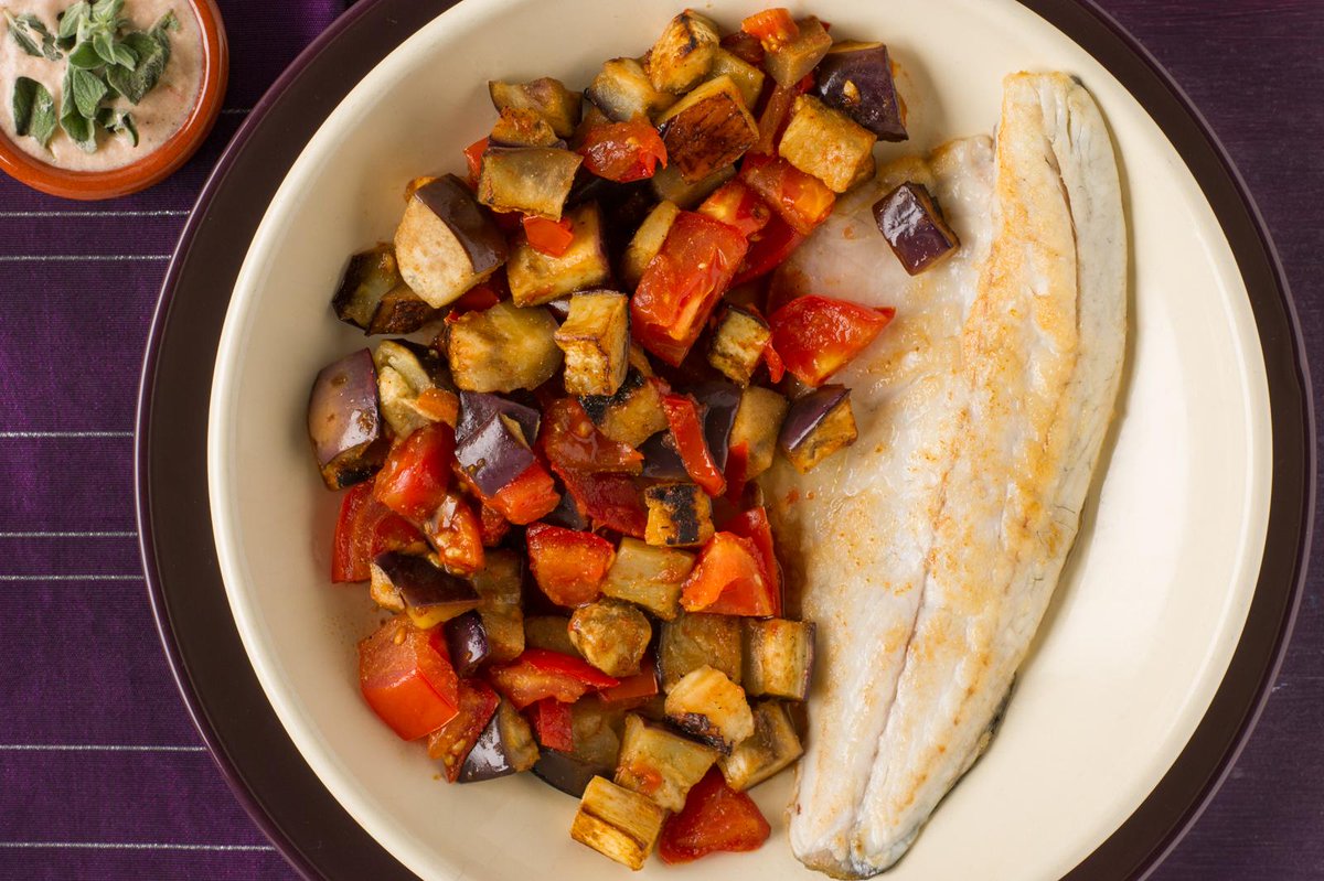 Een heerlijk gerecht om naar uit te kijken, in de box van 12 januari: gebakken vis met gestoofde aubergine! #foodbox