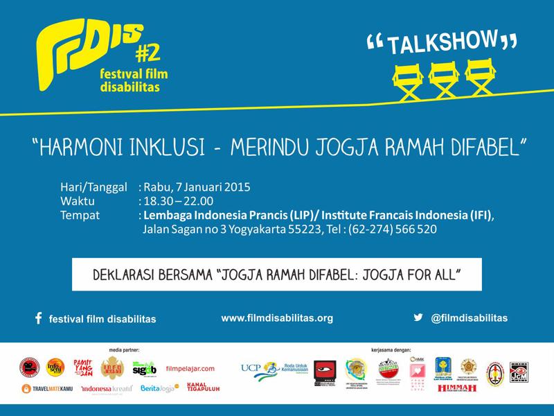 SeputarEvent's tweet photo. HARI INI! Talk Show FESTIVAL FILM DISABILITAS #2 | @IFI_Yogyakarta , 18.30-22.00 | Info @FilmDisabilitas #FFDIS http://t.co/cELseHs1Gj