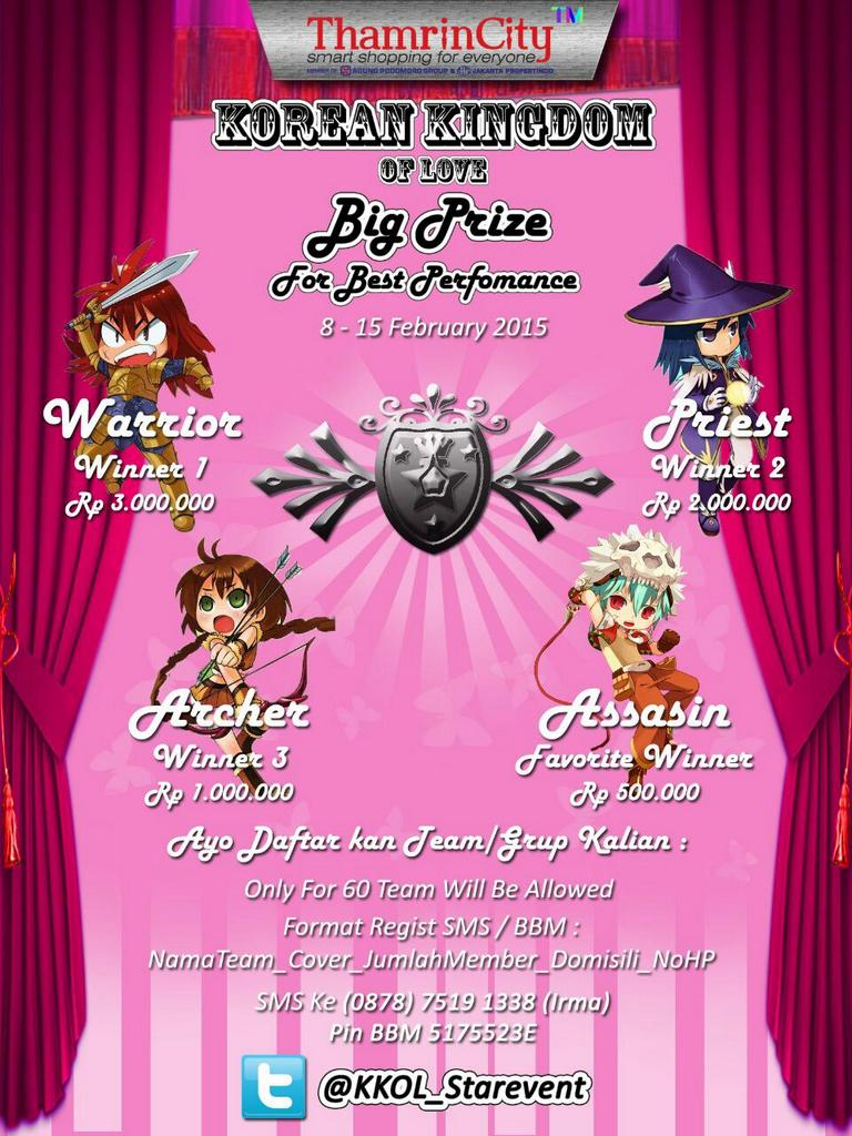 Ayo segera daftarkan grup terbaikmu di KOREAN KINGDOM OF LOVE. Untuk lebih jelasnya di follow ya <a href="/KKOL_Starevent/">KoreanKingdomOfLove</a>