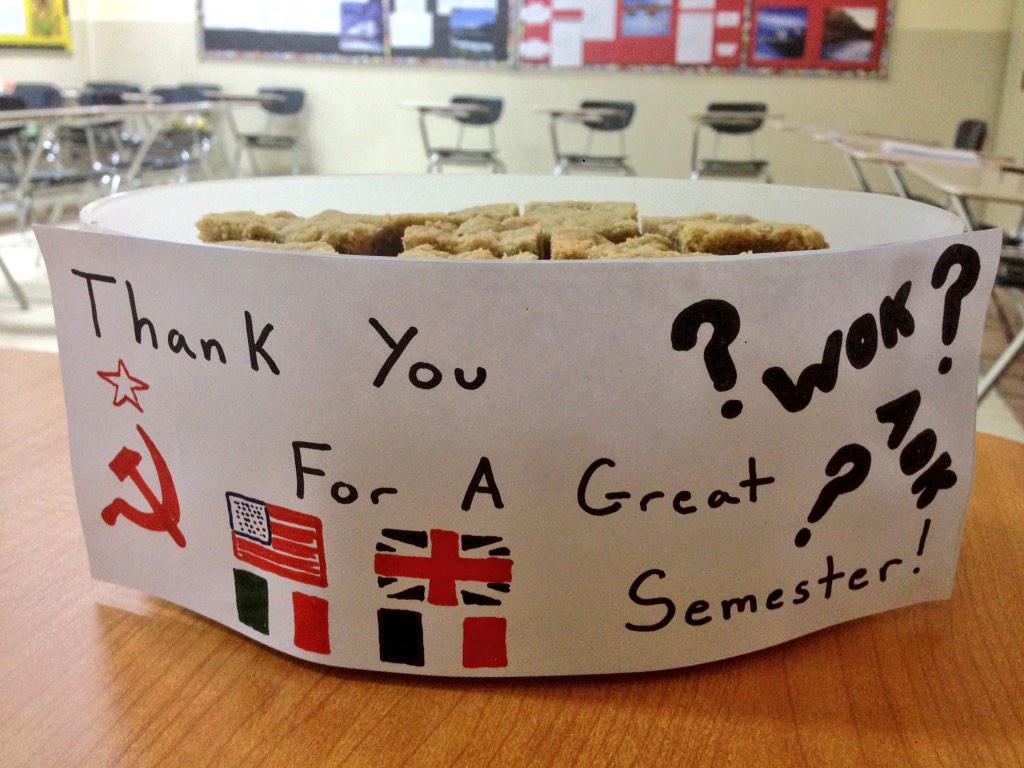 mrcoryhurst's tweet photo. Thank you for a wonderful semester and good luck on mid-terms! Be sure to stop by for your chocolate chip cookie bar! http://t.co/78YRmBz3mb