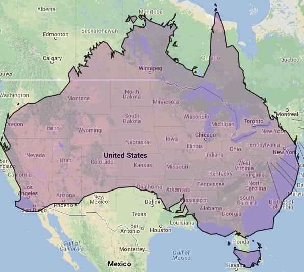 Kleetho's tweet photo. For my American friends who think Australia is a small country. 
Here is a comparison for you. http://t.co/IKQ5db0NKX