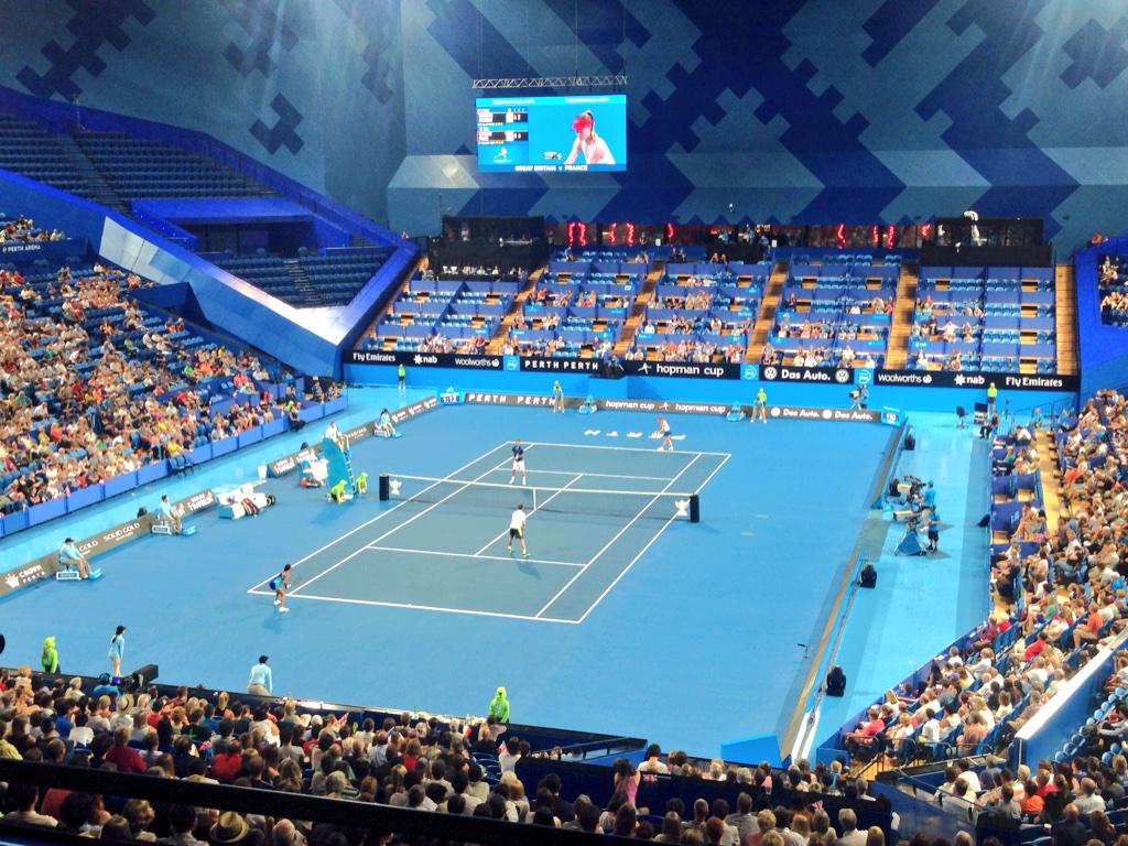 MattJelonek's tweet photo. Final set of Doubles Murray/Watson vs Cornet/Paire #HopmanCup #CorpBox #Tennis #Australia @HopmanCup http://t.co/SU5oADo5Mm