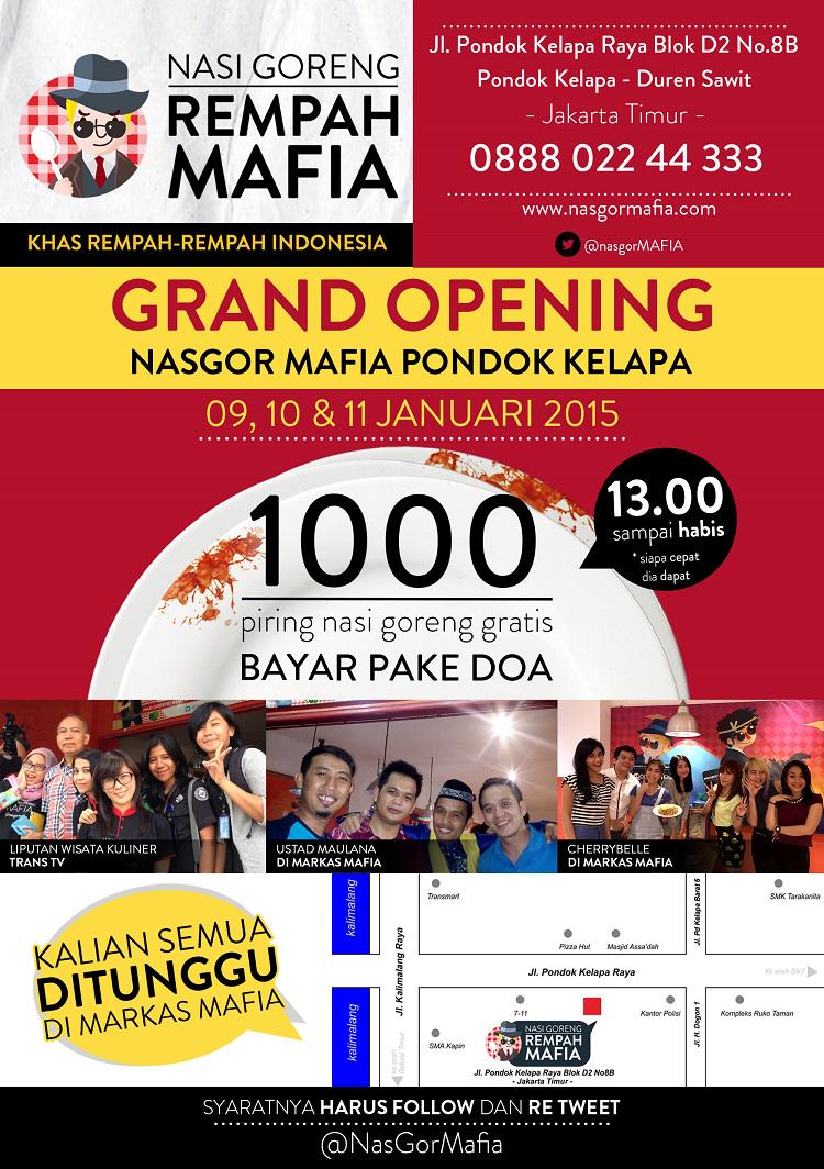 Jakarta INVASION Nasgor Mafia Pondok Kelapa, 1000 piring gratis bayar pake doa. Cek TL <a href="/nasgormafia/">Nasi Goreng Mafia</a>