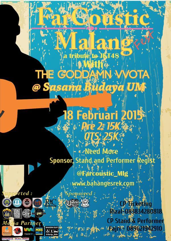 BahanGesrek's tweet photo. @48Family_NGK min bantu retweet >> Farcoustic Malang Fest | 18 Feb 2015 | at Sasana Budaya UM | Info &amp; CP on poster http://t.co/7RpCZJ7HpG