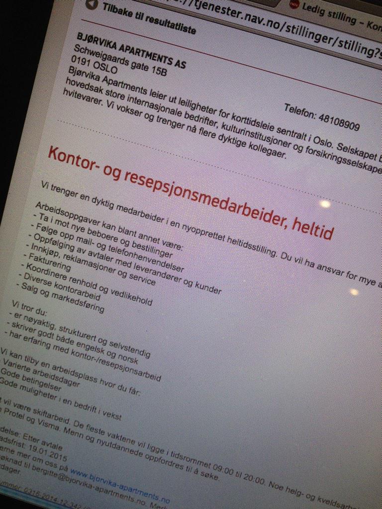 En av stillingene hos #bjørvikaapartments hadde vært helt supert til meg. #bjørvika #jobb #service #skriversøknad