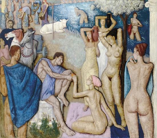 Personal_Garden's tweet photo. Béla #Czene, 1911-1999 -The Judgement of Paris, 1947, oil on wood #art #painting http://t.co/F5nYnVg2So
