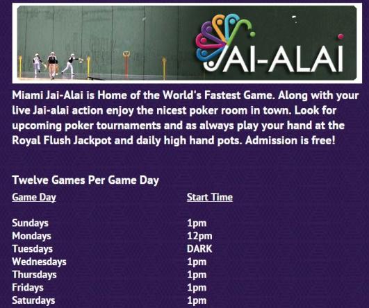 JaiAlaiNews's tweet image. MIAMI #jaialai has reinserted SATURDAY matinee. No jai alai games on tuesdays #cestapunta #fastestgame @CasinoMiami