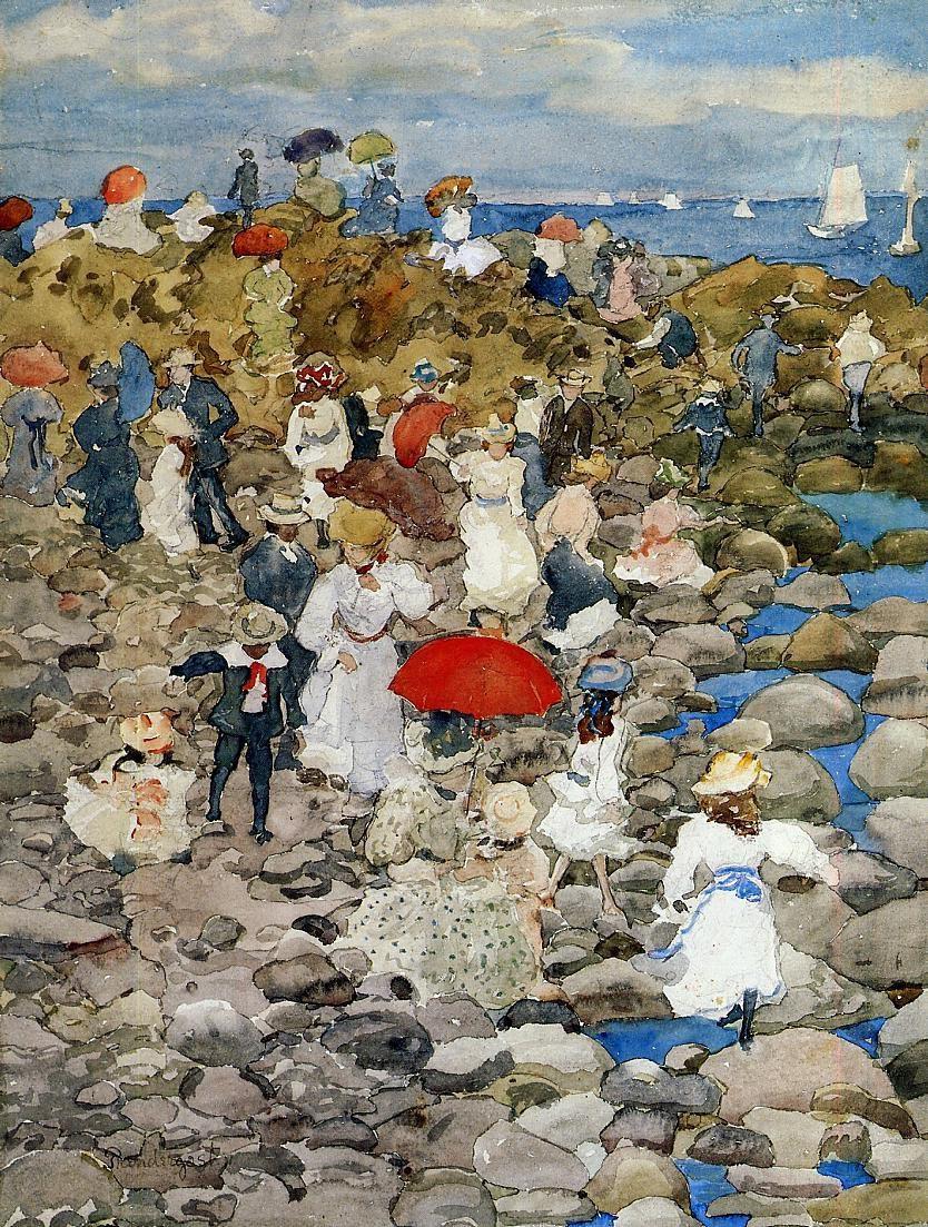 #Artwork #painting "Rocky Shore" by American #artist Maurice Prendergast (1858 - 1924)
#watercolour #impressionism