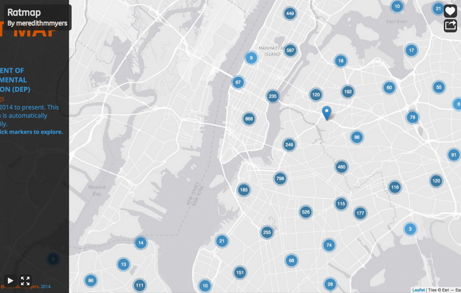 VisualizingOrg's tweet image. A Map of NYC&apos;s Rat Sightings  —@meredithmmyers. invent.ge/1BB1FNQ