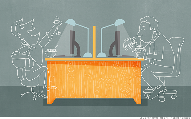 CNN's tweet photo. Planning to eat at your desk today? There's now officially a word for that: http://t.co/Z7epEw3seQ via @CNNMoney http://t.co/x5Gz6HNQNP