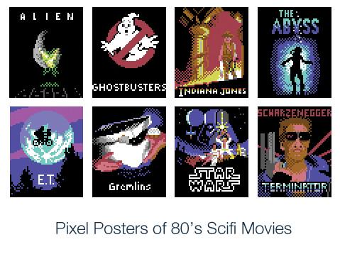 Decennies's tweet photo. Des affiches de films cultes des 80's réalisés en Pixel Art http://t.co/YkSCjLtHam
